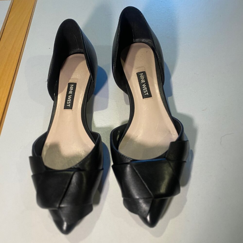 Nine West - Size 6M - Women's Solevieve Black leather D'Orsay Flats Pointed Toe